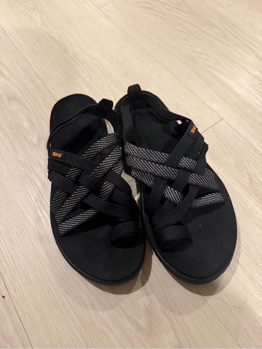 Teva Voya Women’s Black Sandal with Gray Woven Straps